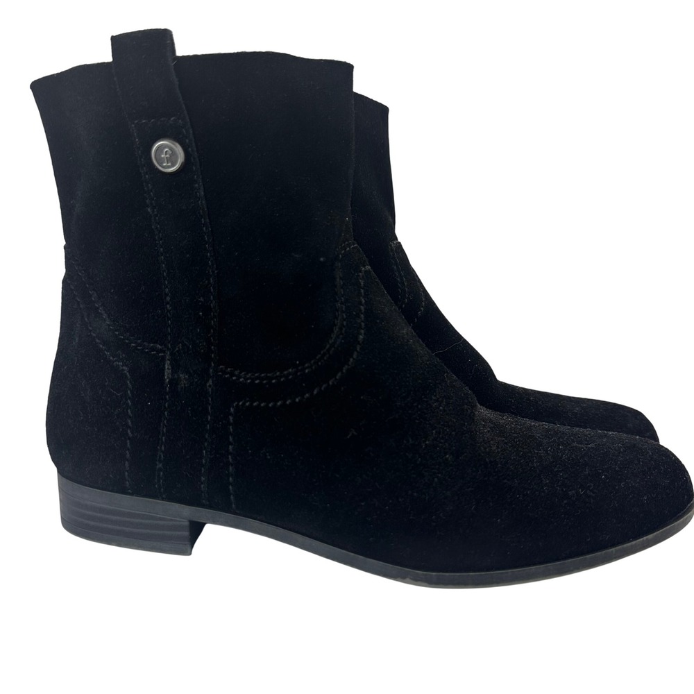 Frye & Co Womens Black Suede Ankle Boots Round Toe Block Heel Fall Cozy 7.5M